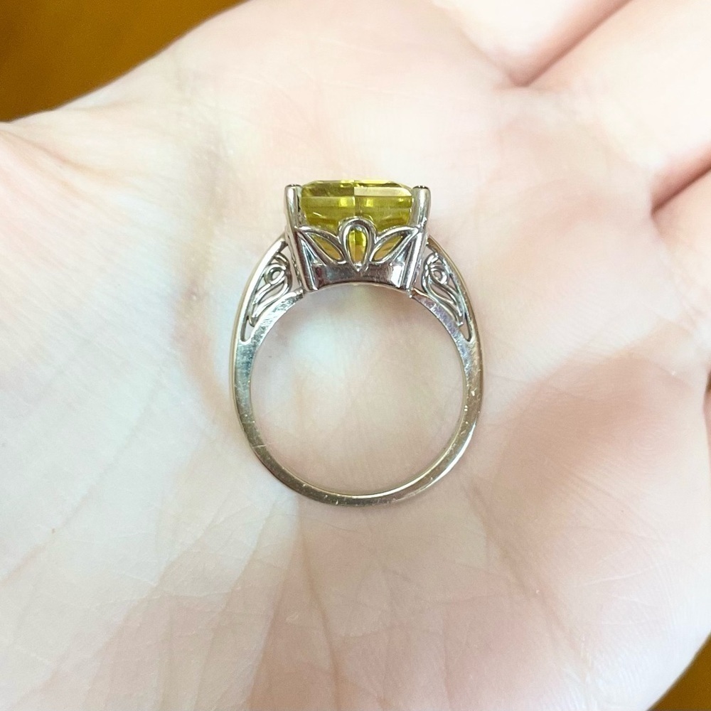14K Large Radiant 14 Carat Yellow Topaz Solitaire Solid White Gold Size … - Picture 9 of 11